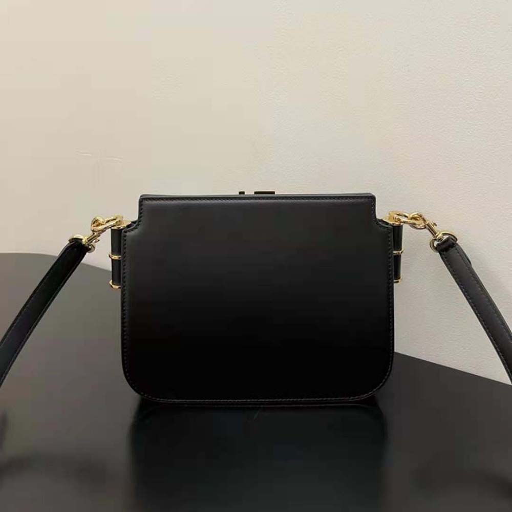 Fendi Women Touch Leather Bag with A Metal FF Clasp-Black