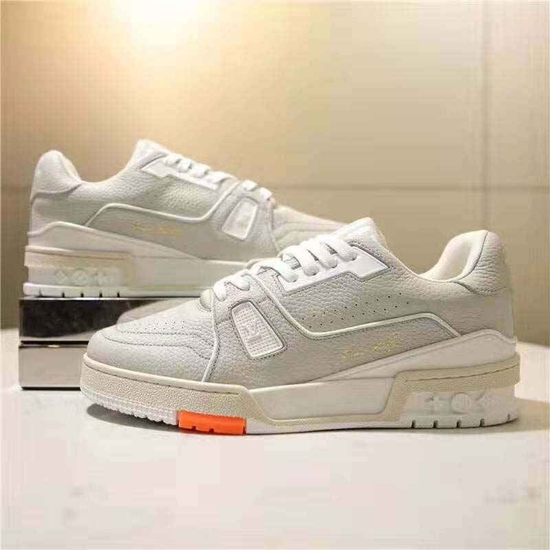 Louis Vuitton LV Unisex LV Trainer Sneaker in Grained Calf Leather-White