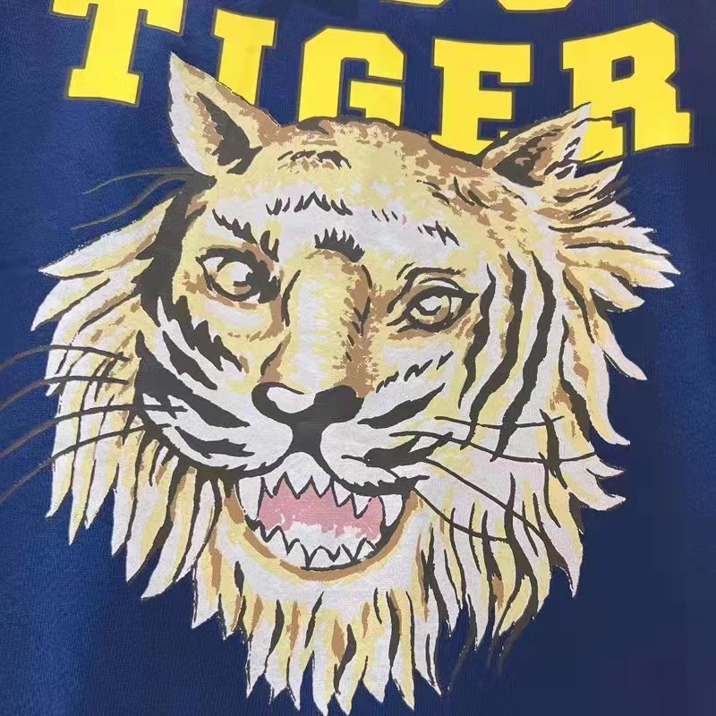 Gucci Women GG Tiger Cotton Sweatshirt Blue Felted Jersey Crewneck