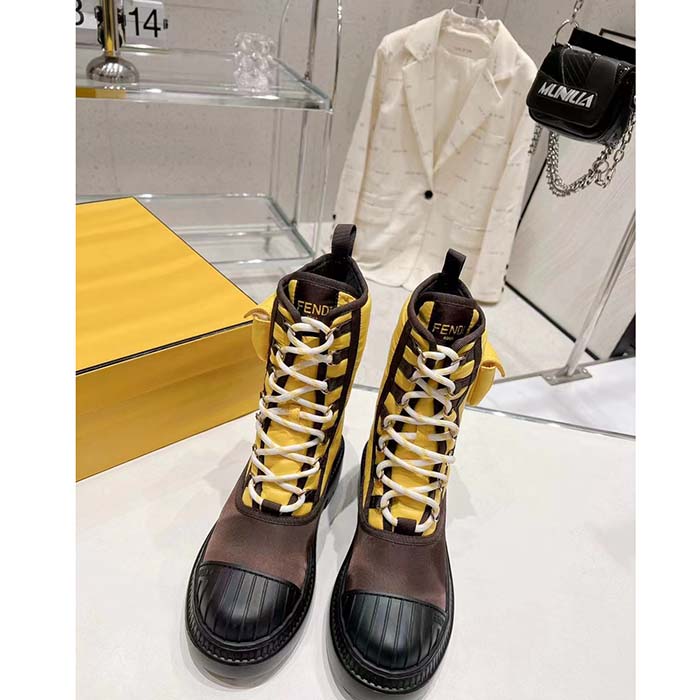 Fendi Women FF Domino Biker Boots Yellow Nylon Polyamide Polyester
