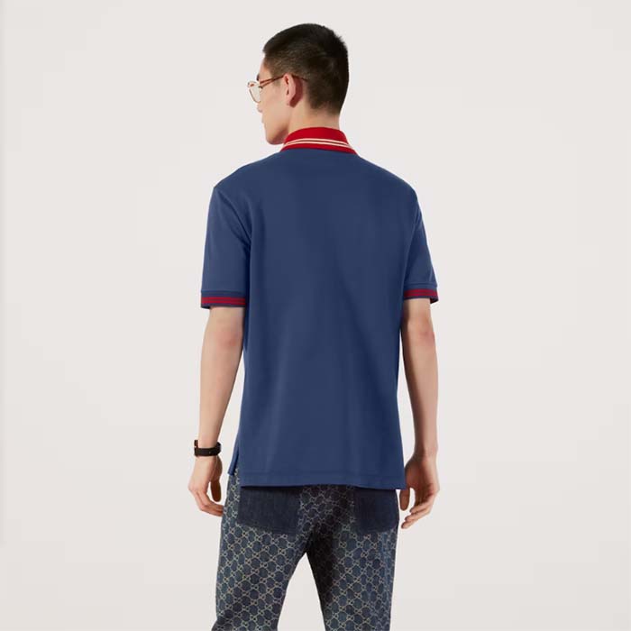 Gucci Men Cotton Piquet Polo Interlocking G Side Vents Short Sleeves