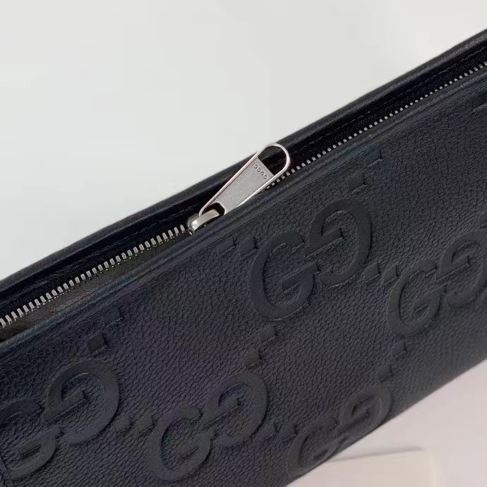Gucci Unisex Jumbo GG Pouch Black Jumbo GG Leather Zip Closure