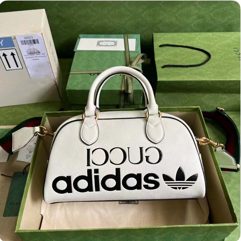 Gucci Unisex Adidas x Gucci Mini Duffle Bag Off-White Leather Interlocking G