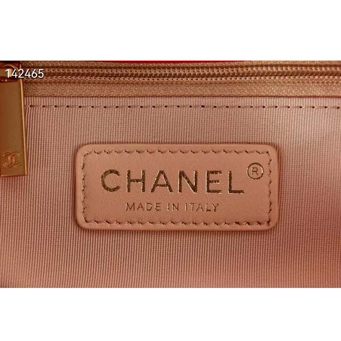 Chanel Women CC Hobo Handbag Shiny Crumpled Calfskin Gold-Tone Metal Red