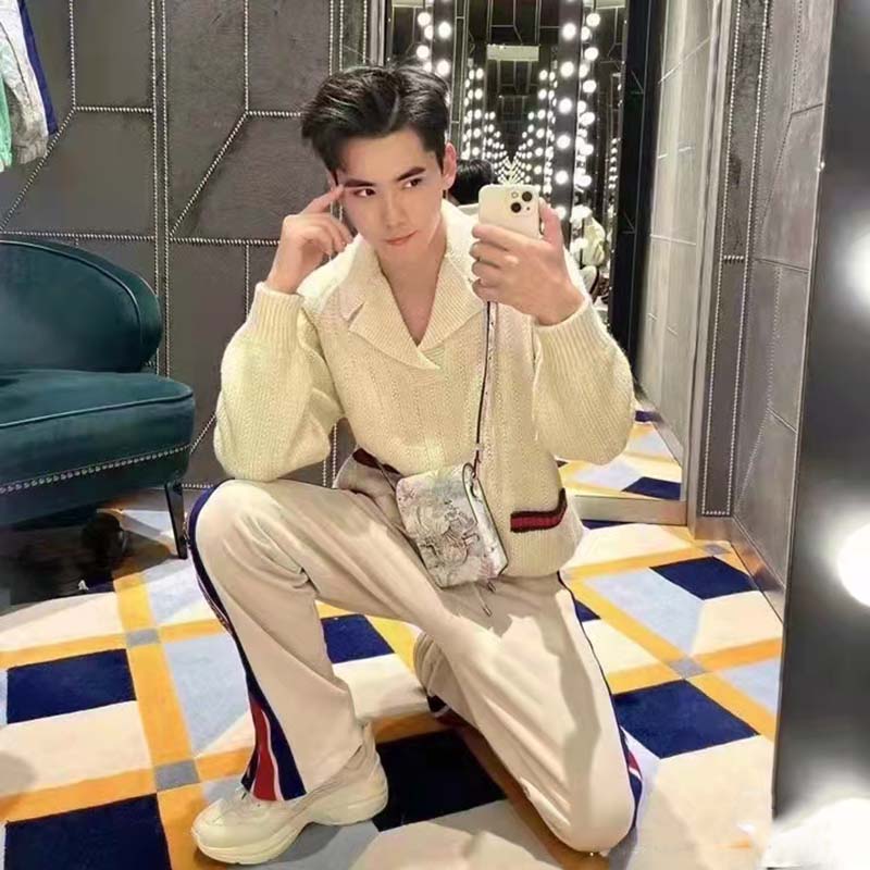 Gucci GG Men Gucci Tiger Knit Sweater Patch Wool Cotton Tiger Flower