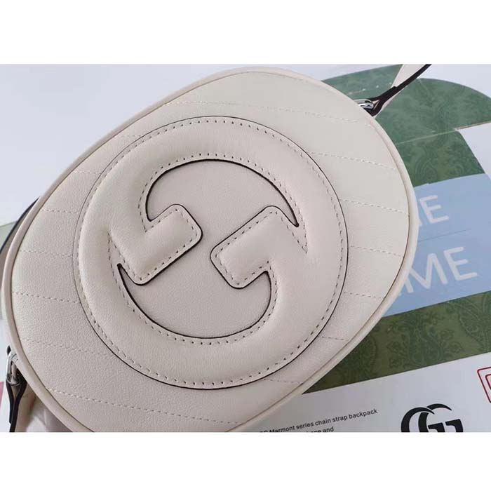 Gucci Women GG Blondie Mini Shoulder Bag White Leather Round Interlocking G Patch