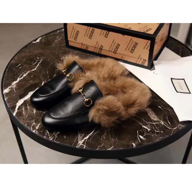 Gucci GG 2015 Re-Edition Women’s Princetown Black Metal-Free Tanned Leather Flat