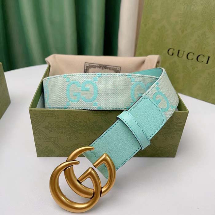 Gucci Unisex Marmont Jumbo GG Belt Beige Mint Canvas Double G