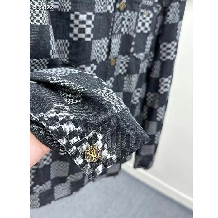 Louis Vuitton Women LV Distorted Damier Denim Jacket Cotton Indigo Blue Regular Fit