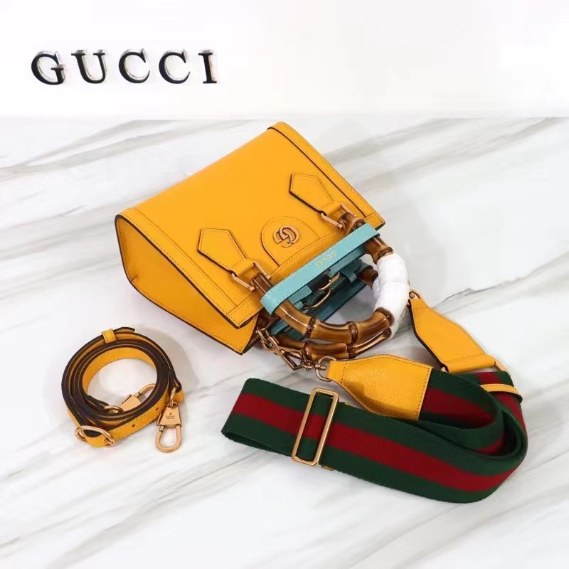 Gucci GG Women Diana Mini Tote Bag Yellow Leather Double G