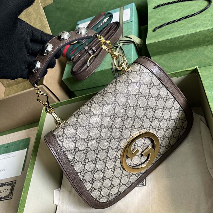 Gucci GG Women Blondie Medium Bag Beige Blue GG Supreme Canvas