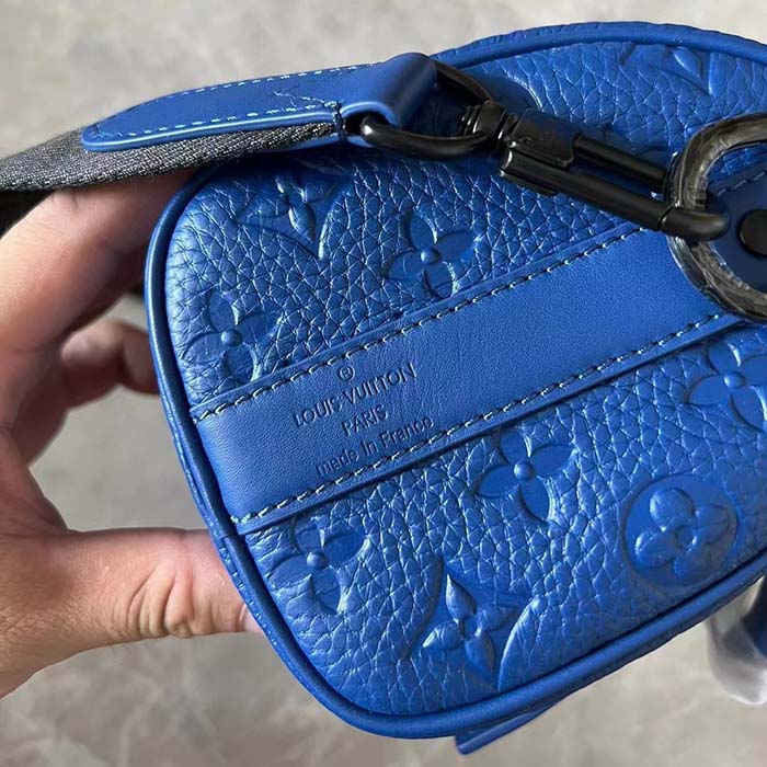 Louis Vuitton LV Unisex Keepall Bandoulière 25 Racing Blue Embossed Taurillon Monogram Cowhide Leather
