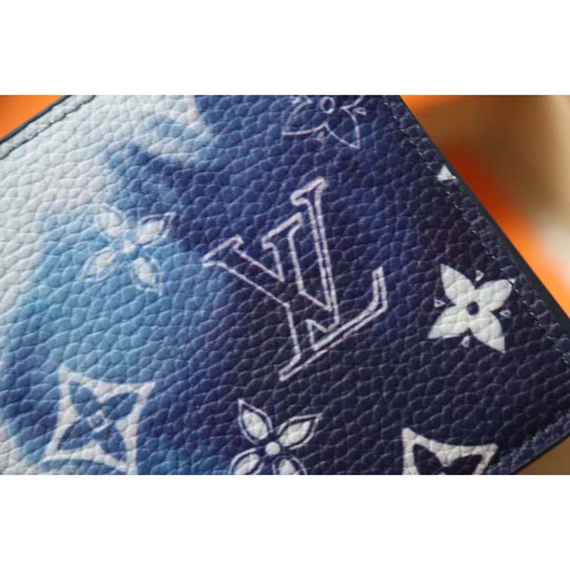 Louis Vuitton LV Unisex Slender Wallet Blue Cowhide Leather Textile Lining