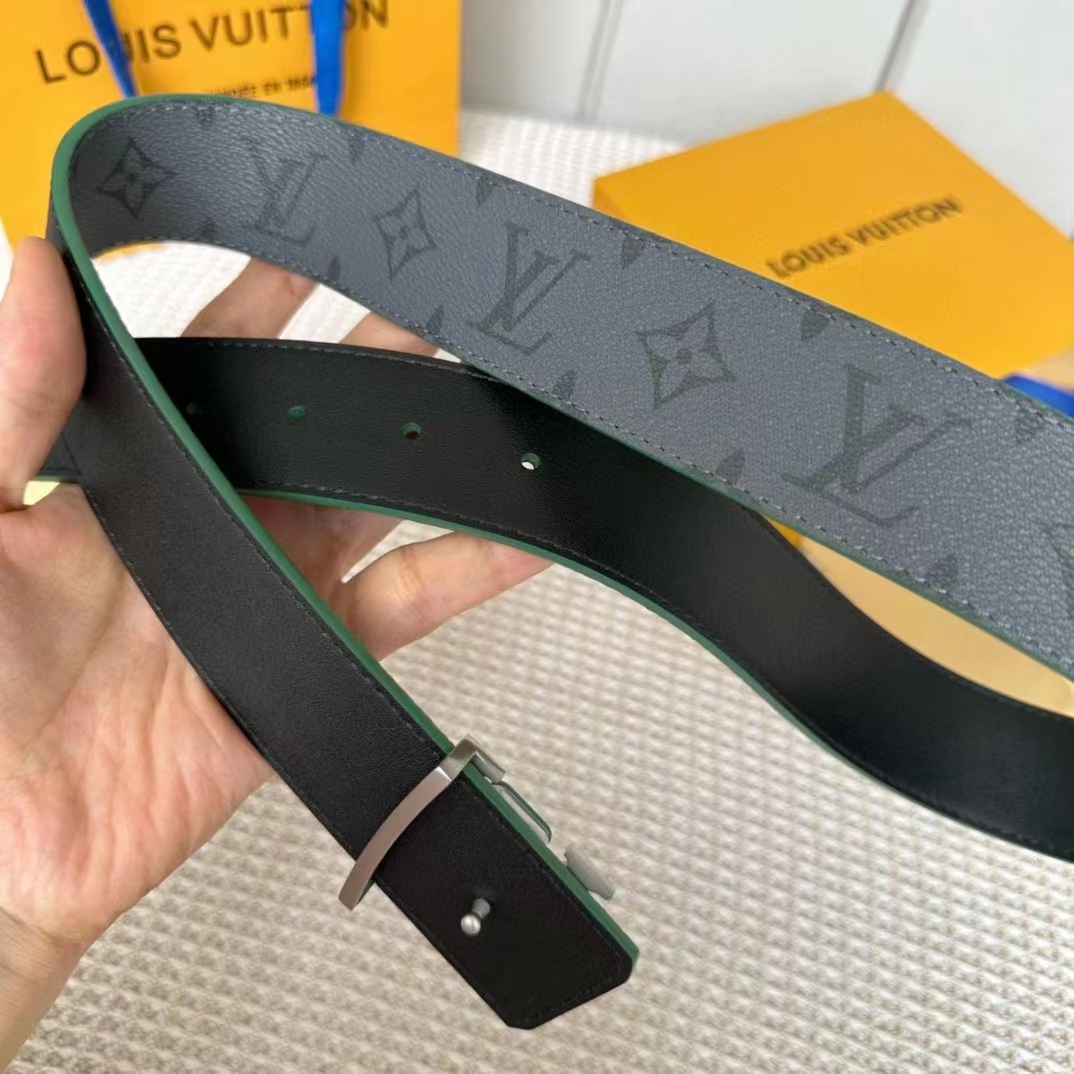 Louis Vuitton Unisex LV Line 40 MM Reversible Belt Green Monogram Eclipse Reverse Coated Canvas Calf Leather