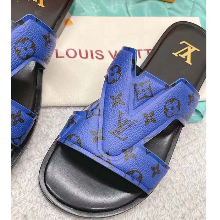 Louis Vuitton LV Unisex Oasis Mule Blue Monogram Grained Calf Leather Rubber