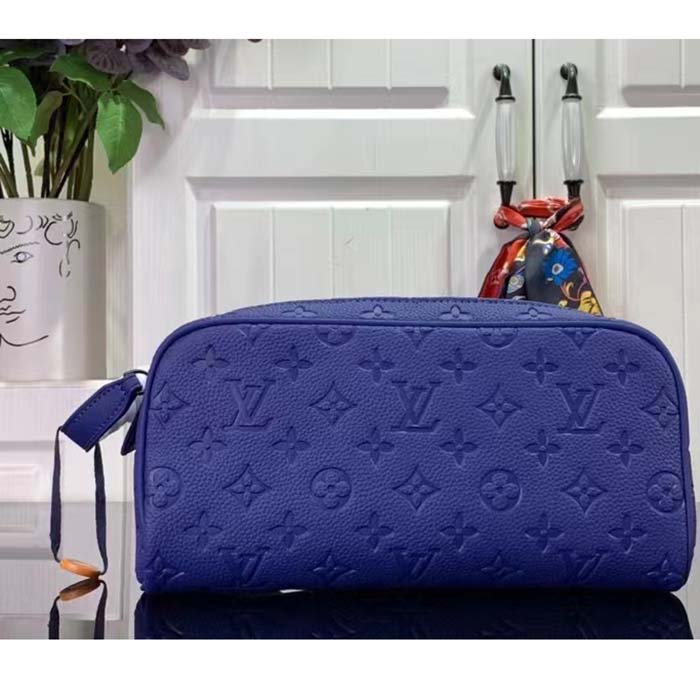 Louis Vuitton LV Unisex Dopp Kit Racing Blue Embossed Taurillon Monogram Cowhide Leather
