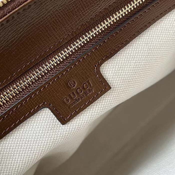 Gucci Unisex Messenger Bag Interlocking G Beige Ebony GG Supreme Canvas Brown Leather