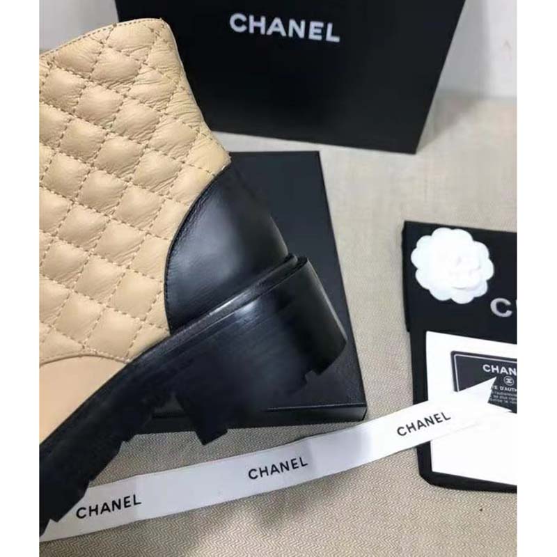 Chanel Women Lace-Ups Shiny Goatskin & Calfskin Beige 2 cm Heel