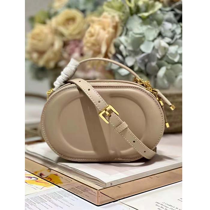 Dior Women CD Signature Oval Camera Bag Caramel Beige Calfskin Embossed