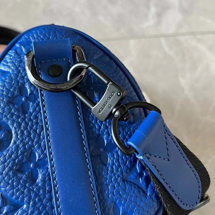 Louis Vuitton LV Unisex Keepall Bandoulière 25 Racing Blue Embossed Taurillon Monogram Cowhide Leather