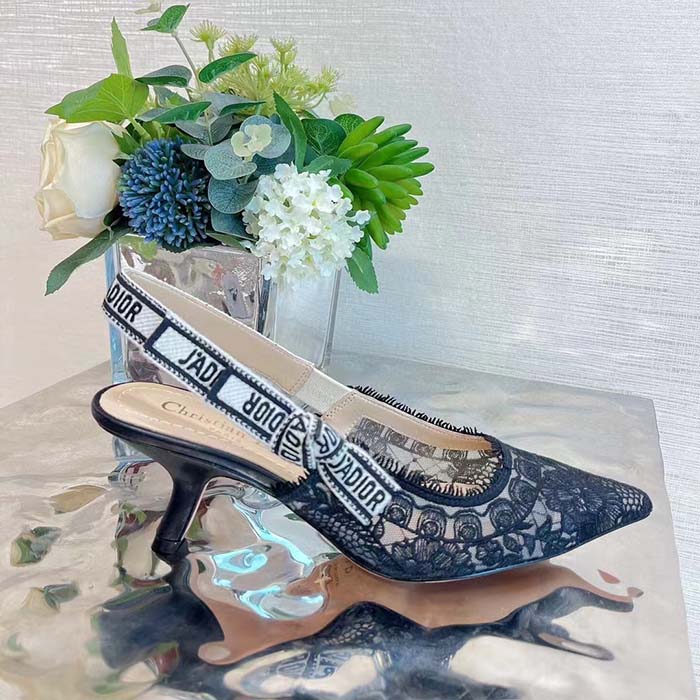 Dior Women Shoes CD J’Adior Slingback Pump Black Multicolor Cotton Jardin Botanique Embroidery