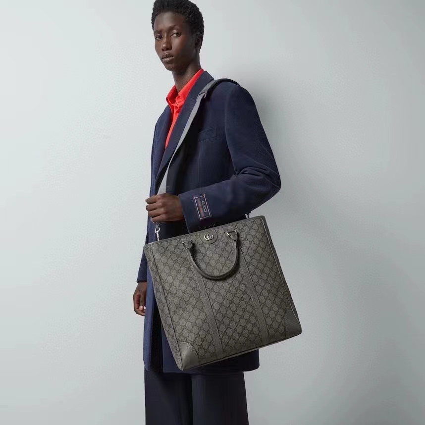 Gucci GG Unisex Ophidia Medium Tote Bag Grey Black GG Supreme Tender Canvas