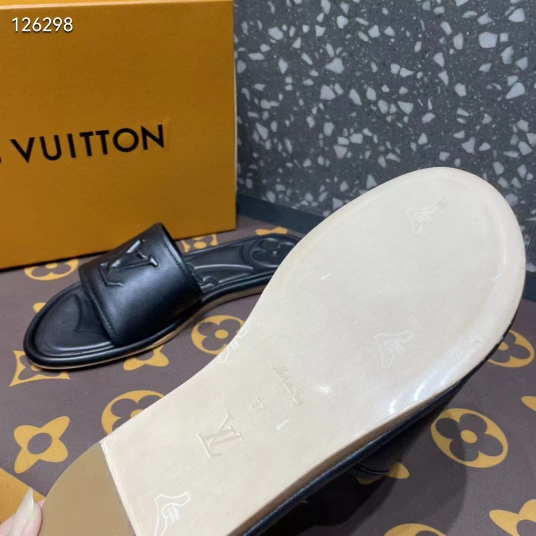 Louis Vuitton LV Women Magnetic Flat Mule Black Lambskin Leather Outsole