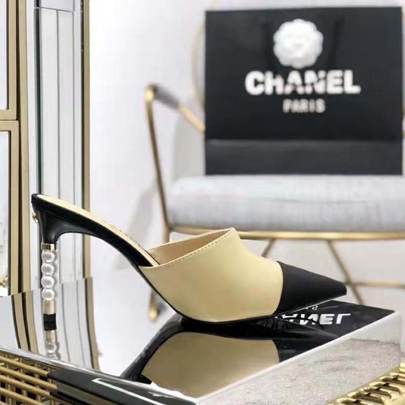 Chanel Women Mules Lambskin & Grosgrain 8 cm Heel-Beige