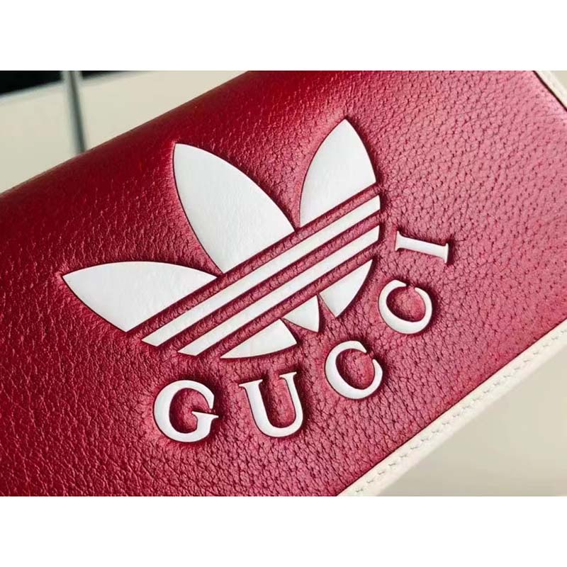 Gucci Women GG Adidas x Gucci Wallet Chain Red Off-White Leather Interlocking G