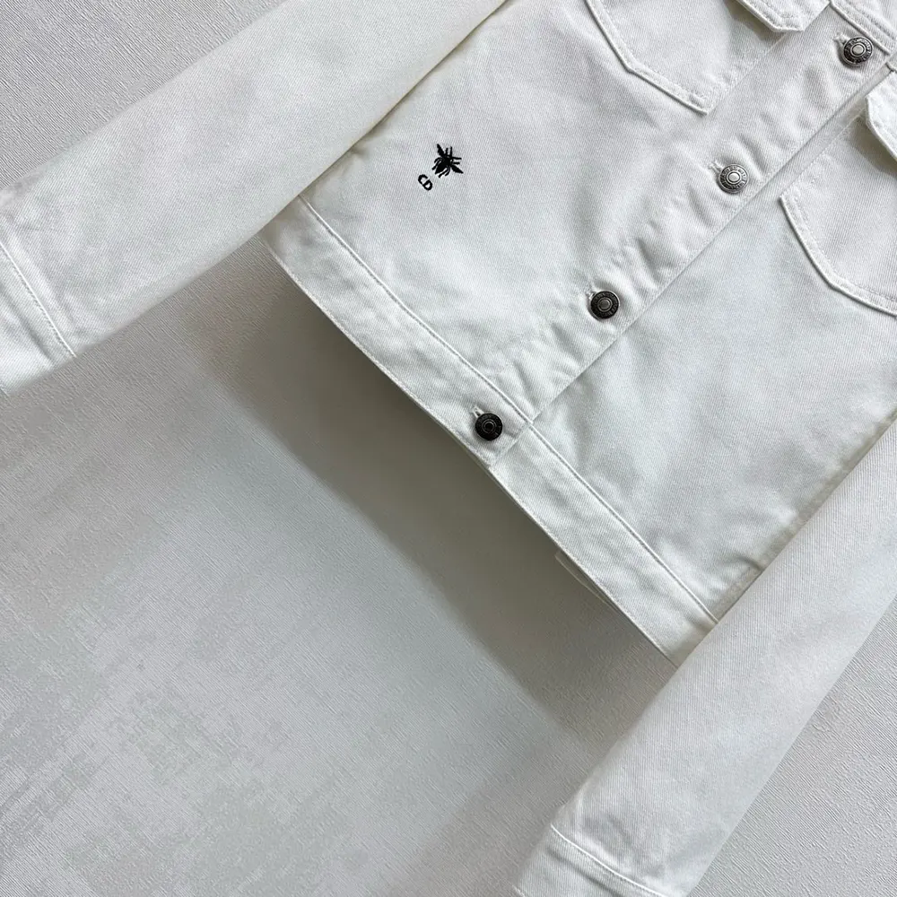 Dior Women Jacket White Cotton Denim with Multicolor Dior Astral Flowers Motif