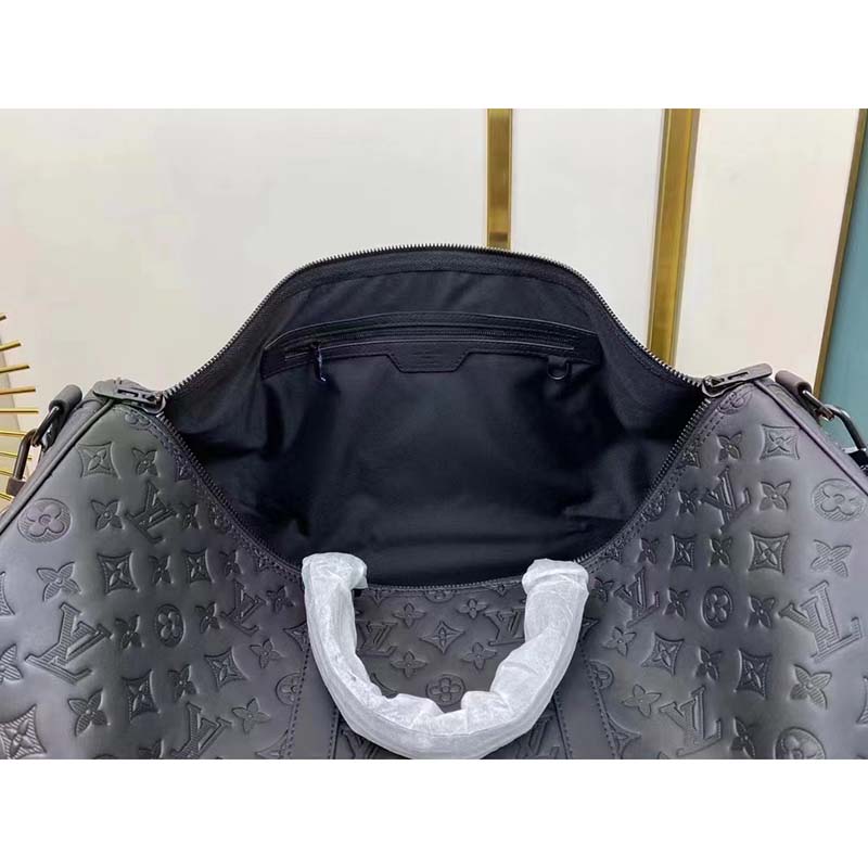 Louis Vuitton LV Unisex Keepall Bandoulière 50 Bag Black Monogram Shadow Embossed Leather