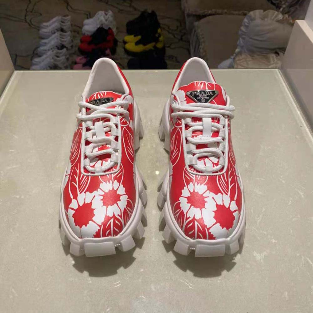 Prada Women Printed Nylon Sneakers-Red