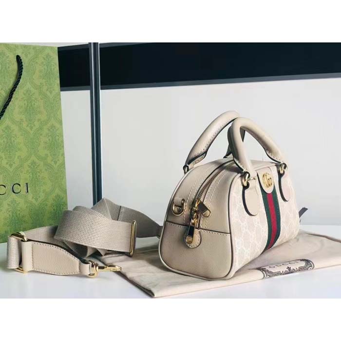 Gucci GG Unisex Ophidia Mini GG Top Handle Bag Beige White Supreme Canvas