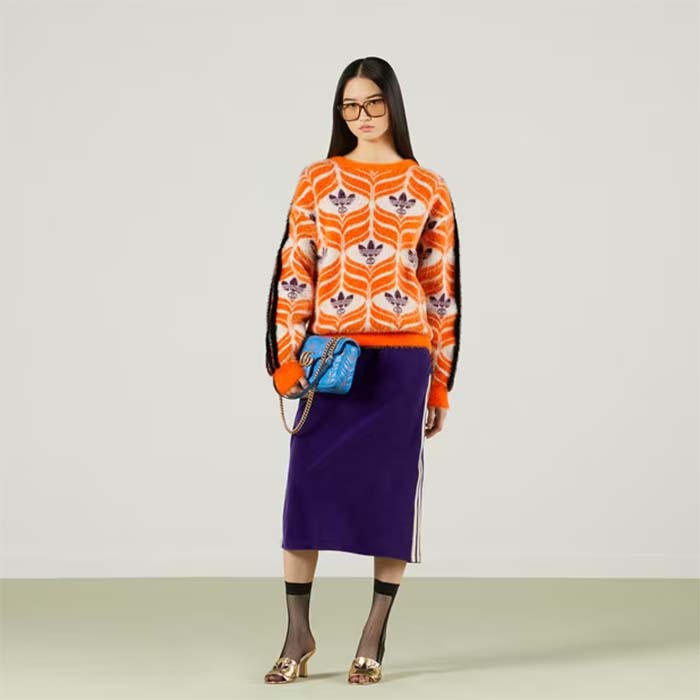 Gucci Women Adidas x Gucci Slide Sandal Gold Metallic GG Trefoil Smooth Leather