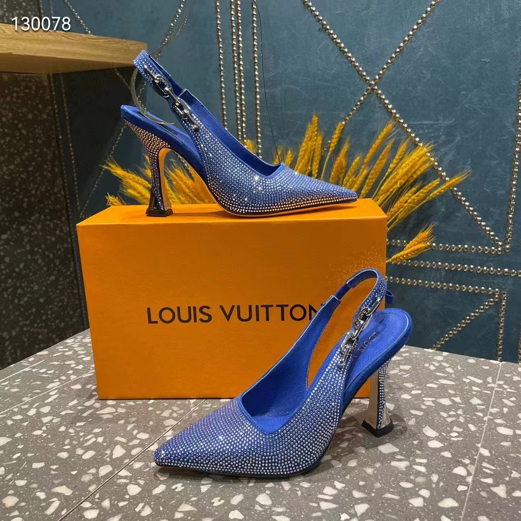 Louis Vuitton LV Women Sparkle Slingback Pump Bleu Roi Blue Strass 9.5 Cm Heel