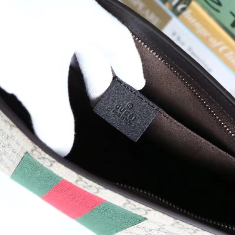 Gucci Unisex GG Supreme Web Pouch GG Supreme Canvas Green Red Web