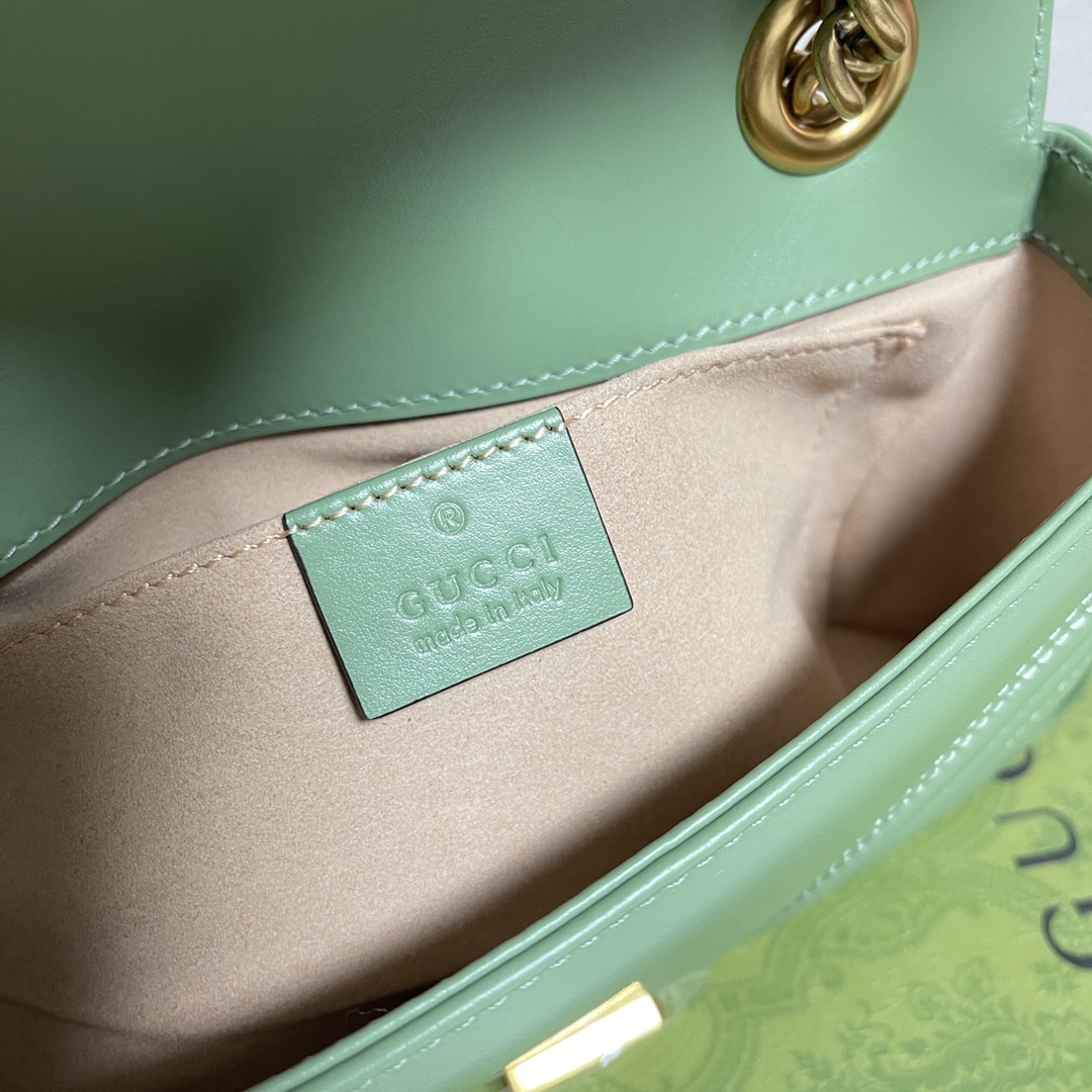 Gucci Women GG Marmont Small Shoulder Bag Sage Green Matelassé Chevron Heart
