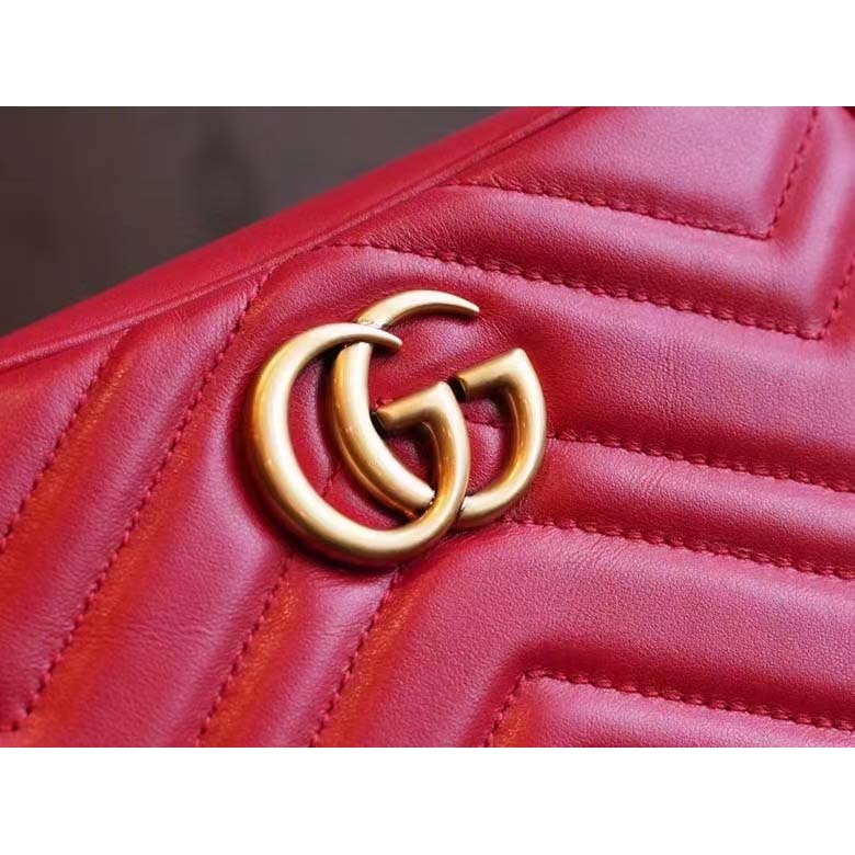 Gucci Women GG Marmont Matelassé Mini Bag Red Matelassé Chevron Leather
