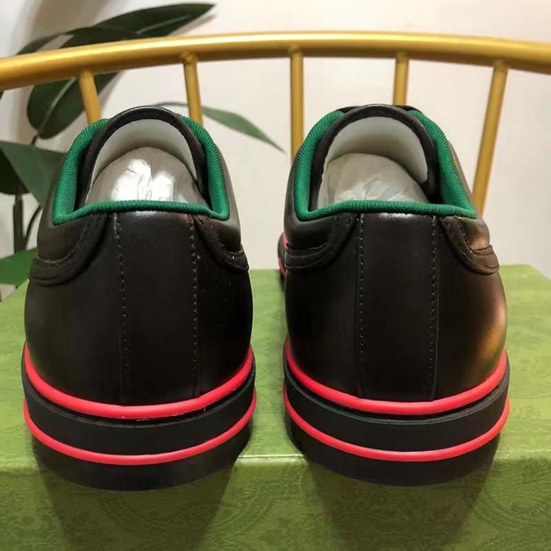 Gucci Unisex Gucci Tennis 1977 Sneaker Black Leather Green Red Web Flat
