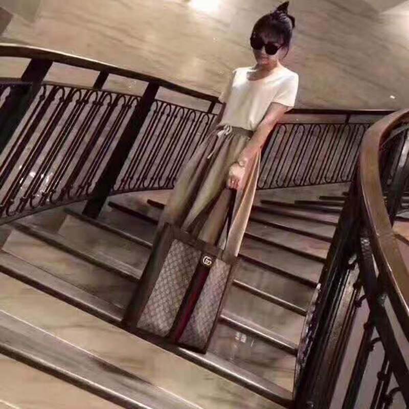 Gucci GG Unisex Ophidia Soft GG Supreme Large Tote in Beige/Ebony GG Supreme Canvas