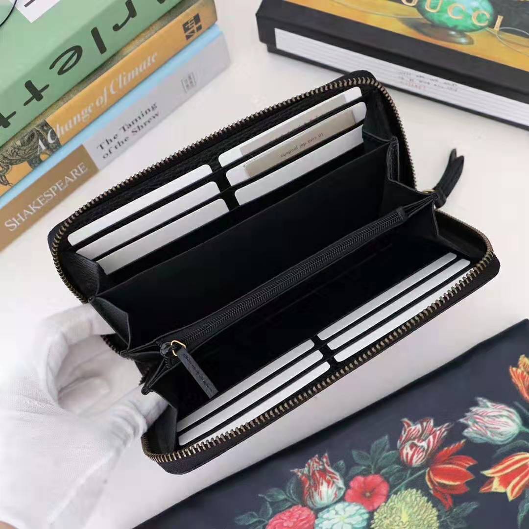 Gucci GG Unisex Leather Zip Around Wallet in Black Leather