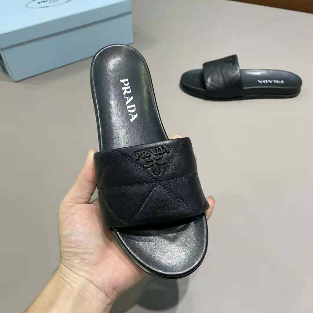 Prada Women Nappa Leather Slides in 20mm Heel-Black