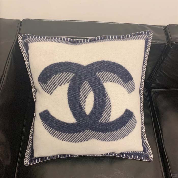 Chanel Unisex CC Cushion Cotton Wool Tweed Beige Navy Multifunction