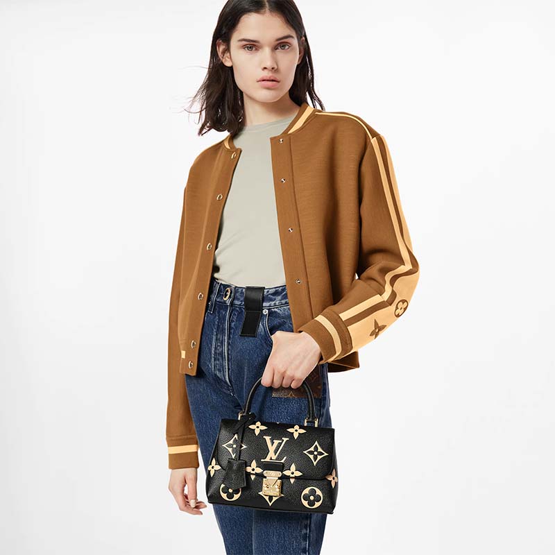 Louis Vuitton LV Women Madeleine BB Handbag Black Beige Embossed Grained Cowhide Leather