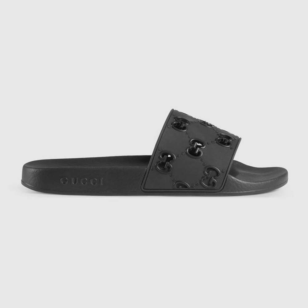 Gucci Men’s Rubber GG Slide Sandal-Black