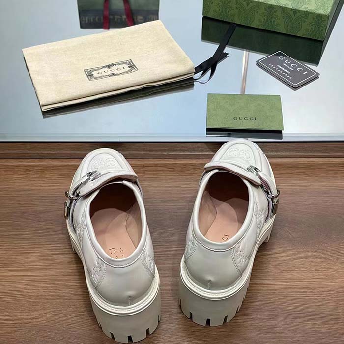 Gucci Women GG Matelassé Loafer Off White Leather Low 2.5 Cm Heel
