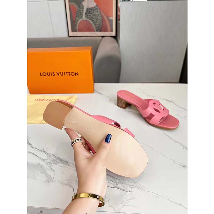 Louis Vuitton LV Women Isola Flat Mule Pink Calf Leather Circle Signature
