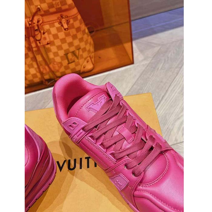 Louis Vuitton Unisex LV Trainer Sneaker Fuchsia Calf Leather Rubber Outsole Monogram Flower
