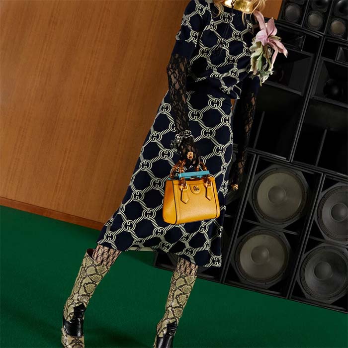 Gucci GG Women Diana Mini Tote Bag Yellow Leather Double G