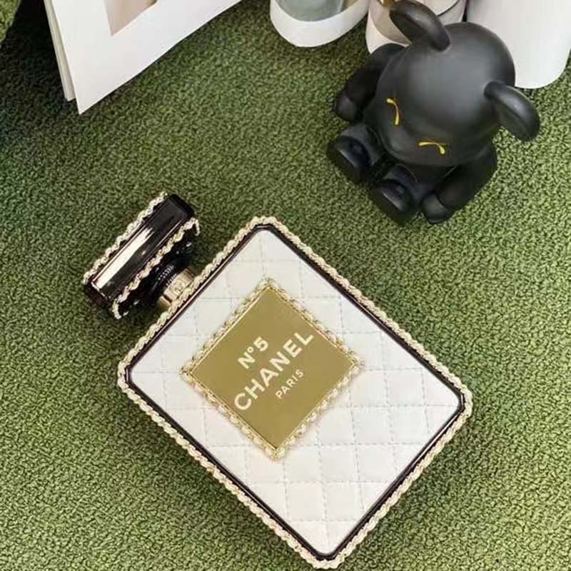 Chanel Women CC Evening Bag Lambskin Plexi Gold-Tone Metal Black White